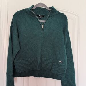 DKNY Teal Green Half-Zip Cowl Sweater